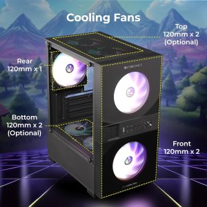 ZEBRONICS Leon PRO Premium Gaming Cabinet/Case, Mini-Tower, Supports mATX | ITX, 3 Pre-Installed RGB Fans, Side Tempered Glass, USB 3.0, Magnetic Dust Filter (Black)