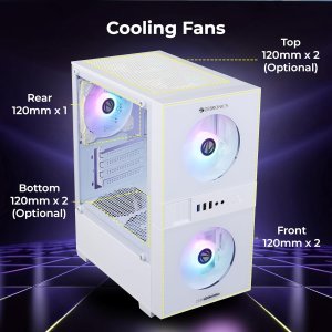 ZEBRONICS Leon PRO Premium Gaming Cabinet/Case, Mini-Tower, Supports mATX | ITX, 3 Pre-Installed RGB Fans, Side Tempered Glass, USB 3.0, Magnetic Dust Filter (White)