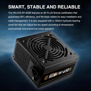 GAMDIAS Helios M1-650B Gaming PC PSU, 650W 80 Plus Bronze, Compatible with ATX12V v2.4, Power Supply for PC Computers with Active PFC