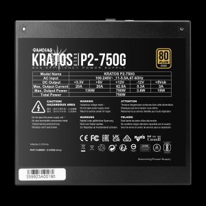 GAMDIAS KRATOS P2-750G 750W 80 Plus Gold Certified Fully Modular PSU (Silent & Compact) for Mid-Range Gaming PCs & Compact Builds