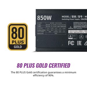 Cooler Master MWE 850 Gold V2 Power Supply - Fully Modular | 80 Plus Gold Certified | 120mm HDB Fan | DC-to-DC Circuit Design | 2 EPS Connectors | 850 Watt