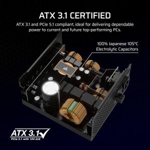 CORSAIR RMX Series RM850x ATX Power Supply – Fully Modular – ATX 3.1 – PCIe 5.1 – Cybenetics Gold – Low-Noise – Japanese Capacitors – 850 Watts – Ten-Year Warranty