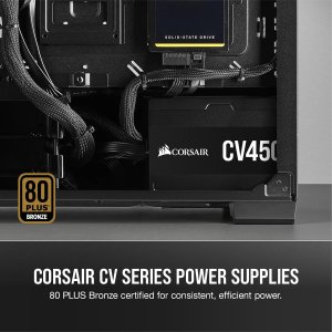 Corsair CV450, CV Series, 80 Plus Bronze Certified, 450 Watt Non-Modular Power Supply - Black