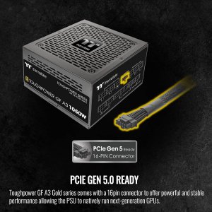 Thermaltake Toughpower GF A3 1050W, True 600W 12VHPWR Connectors on PSU & NVIDIA RTX 40 Series, ATX 3.0/PCI-E 5.0, 80+ Gold, SLI/Crossfire Ready Power Supply, PS-TPD-1050FNFAGU-L, 10 Year Warranty