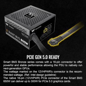 Thermaltake Smart BM3 850W 80Plus Bronze ATX 3.0 & PCIE 5.0 Ready Semi-Modular Power Supply; 105°C/221°F Japanese Capacitor; 5 Year Warranty; PS-SPD-0850MNFABU-3