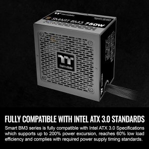 Thermaltake Smart BM3 750W 80Plus Bronze ATX 3.0 & PCIE 5.0 Ready Semi-Modular Power Supply; 105°C/221°F Japanese Capacitor; 5 Year Warranty; PS-SPD-0750MNFABU-3