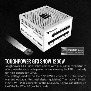 Thermaltake Toughpower GF3 Snow Edition 1200W 80+ Gold Full Modular SLI/Crossfire Ready ATX 3.0 Power Supply PCIe Gen.5 600W 12VHPWR Connector Included PS-TPD-1200FNFAGU-N 10 Year Warranty