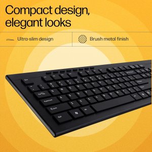 HP USB Wireless Spill Resistance Keyboard and Mouse Set with 10m Working Range 2.4G Wireless Technology / 3 Years Warranty (4SC12PA), Black