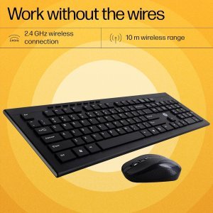 HP USB Wireless Spill Resistance Keyboard and Mouse Set with 10m Working Range 2.4G Wireless Technology / 3 Years Warranty (4SC12PA), Black