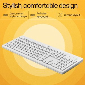 HP 230 Wireless Keyboard and Mouse Combo, 2.4GHz USB dongle, 1600 dpi, Windows PC Compatible, Full-Size Keyboard with Numeric pad, 12 Function Keys, 1-Year Warranty, 0.56 kg, White, 3L1F0AA