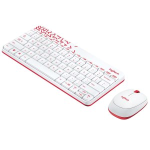 Logitech MK240 Nano USB Wireless Keyboard and Mouse Set, 12 Function Keys 2.4GHz Wireless, 1000DPI,Spill-Resistant Design, PC/Mac, White/Vivid Red