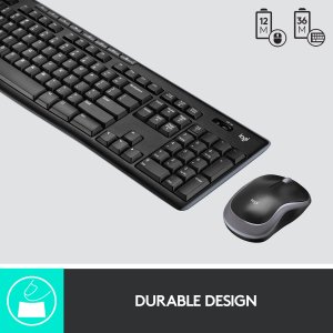 Logitech MK270r Wireless Keyboard and Mouse Combo for Windows, 2.4 GHz Wireless, Spill-resistant Design, 8 Multimedia & Shortcut Keys, 2-Year Battery Life, PC/Laptop- Black