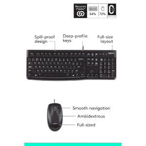 Logitech MK120 Wired USB Keyboard and Mouse Set for Windows, Optical Wired Mouse, Full-Size Keyboard, USB Plug-and-Play, Compatible for PC, Laptop - Black
