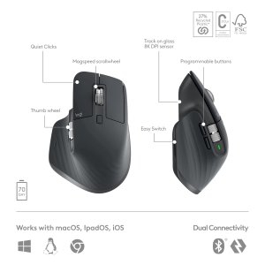 Logitech MX Keys S Combo - Performance Wireless Keyboard and Mouse with Palm Rest, Customisable Illumination, Fast Scrolling, Bluetooth, USB C, for Windows, Linux, Chrome, Mac