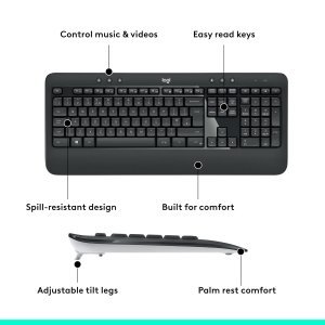 Logitech MK540 Advanced Wireless Keyboard and Mouse Combo for Windows, 2.4 GHz Unifying USB-Receiver, Multimedia Hotkeys, 3-Year Battery Life, for PC, Laptop - Black