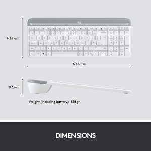 Logitech MK470 Slim Wireless Keyboard and Mouse Combo - Modern Compact Layout, Ultra Quiet, 2.4 GHz USB Receiver, Plug n' Play Connectivity, Compatible with Windows - White