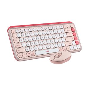 Logitech POP ICON Combo, Bluetooth Keyboard and Mouse Combo, Comfortable Typing, programmable Keys and Buttons, Quiet clicks, Easy-Switch up to 3 Devices - Rose