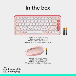 Logitech POP ICON Combo, Bluetooth Keyboard and Mouse Combo, Comfortable Typing, programmable Keys and Buttons, Quiet clicks, Easy-Switch up to 3 Devices - Rose