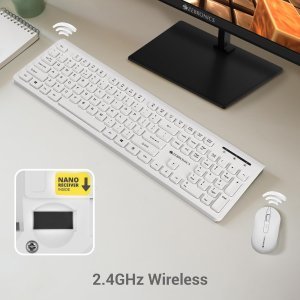 ZEBRONICS Companion 130 2.4GHz Wireless Keyboard & Mouse Combo, 105 Keys, 12 Integrated Multimedia Keys, 4 Button Mouse, Upto 1600 DPI, High Precision, Advanced Optical Sensor (White)