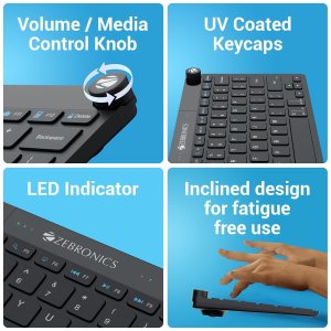 ZEBRONICS KEYPAD X1 Wireless Bluetooth Keyboard, Scissor Switches, 2.4GHz & Dual BT for (Mac | Android | Windows), Volume/Media Control Knob, Integrated Multimedia Keys