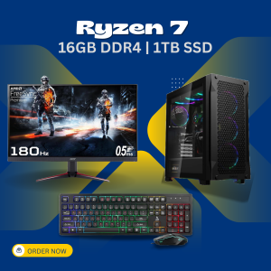 Gaming Pc Rtx 3050 with Ryzen7 5800X (16 Gb Ddr4 | 1 Tb | 500 Gb Ssd Nvme Wd | 8 Gb Ddr5 Graphic Card Rtx3050 | 27 Inch IPS Screen Samsung | Keyboard and Mouse_Rtx 3050 Gpu | Cpu Cooler