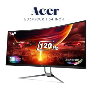 Acer ED343CUR J 34 Inch UWQHD (3440x1440) Pixels VA Panel 1000R Curved Backlight LED Monitor I 1 MS, 120Hz Refresh I HDR 10, Adobe RGB 90% I RGB Lighting I 2 x HDMI (2.0) 2 x DP (1.2) I Eye Care