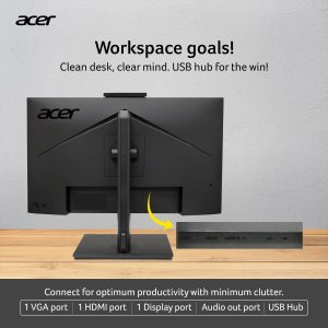 Acer B247Y D6 23.8 Inch IPS Full HD Backlit LED LCD Monitor I IR 5M Adjustable Webcam with Human Presence Detection, 120Hz, Height Adjustment and Pivot, HDMI, VGA, DP, USB 3.2 HUB I Stereo Speakers