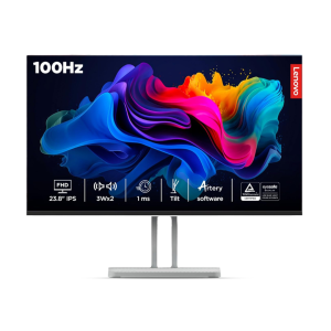 Lenovo L-Series 24 inch (60.45cm) FHD IPS Monitor| 100Hz, 1ms, FreeSync, 99% sRGB, 3Wx2 Speakers, 1x HDMI 1.4, 1x VGA, Tilt, Smart Display Customization Artery Cloud Grey, L24i-4A