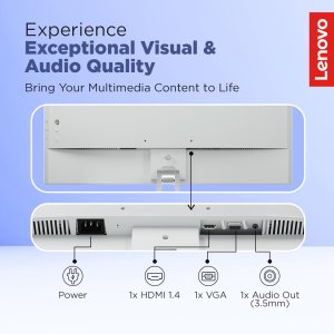 Lenovo L-Series 24 inch (60.45cm) FHD IPS Monitor| 100Hz, 1ms, FreeSync, 99% sRGB, 3Wx2 Speakers, 1x HDMI 1.4, 1x VGA, Tilt, Smart Display Customization Artery Cloud Grey, L24i-4A