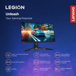 Lenovo Legion-R25f-30 | 25 Inch (63.50cm) | FHD 240Hz Gaming Monitor | 0.5ms, AMD FreeSync, 99% sRGB, 90?I-P3, 3Wx2 Speaker, 2xHDMI, 1xDP| Tilt, Swivel, Pivot, Height Adjust Stand | Black