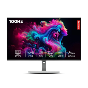 Lenovo L-Series 27 inch (68.5cm) QHD IPS Monitor| 100Hz, 1ms, FreeSync, 99% sRGB, 90?I-P3, 3Wx2 Speakers, 4xUSB-A, 1xUSB-C, 2X HDMI 2.1, Tilt, Swivel, Pivot Height Adjust Stand: Grey, L27h-4A