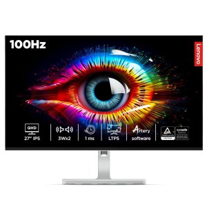 Lenovo L-Series 27 inch (68.5cm) QHD IPS Monitor| 100Hz, 1ms, FreeSync, 99% sRGB, 90?I-P3, 3Wx2 Speakers, 2X HDMI 2.1, 1x DP 1.4, Tilt, Swivel, Pivot Height Adjust Stand, Grey, L27q-4A