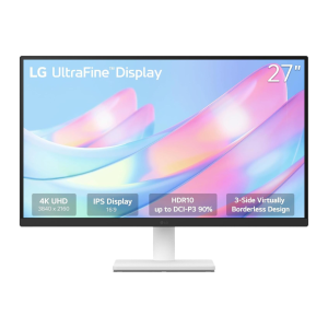 LG 27US500-W, 27 Inch Ultrafine Monitor, IPS, 4K UHD (3840x2160), 60Hz,HDR10 up to 90?I-P3 Color gamut, Borderless Design, Reader Mode, Flicker Safe, HDMI X 2, DisplayPort, Head Phone Out - White