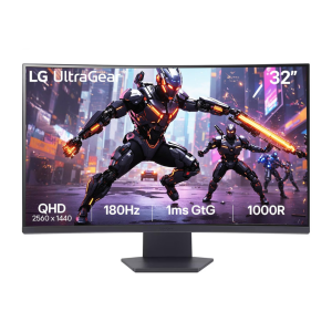 LG Ultragear™ 32GS60QC (32 inch) QHD 1000R Curved Gaming Monitor (2560 x 1440) with 180Hz, 1ms, AMD FreeSync™, HDR10, VESA Certified, HDMIx2 DisplayPort, 3-Side virtually Borderless - Black