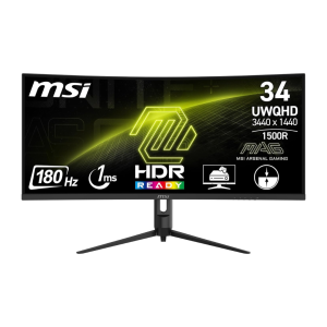 MSI MAG 342CQR E2 34 Inch 2K UWQHD Curved Gaming Monitor - 1500R 3440 x 1440 Resolution, 180 Hz / 1ms (MPRT), Adaptive Sync - DP 1.4a, HDMI 2.0b CEC, 95?I-P3, AI Vision, HDR Ready